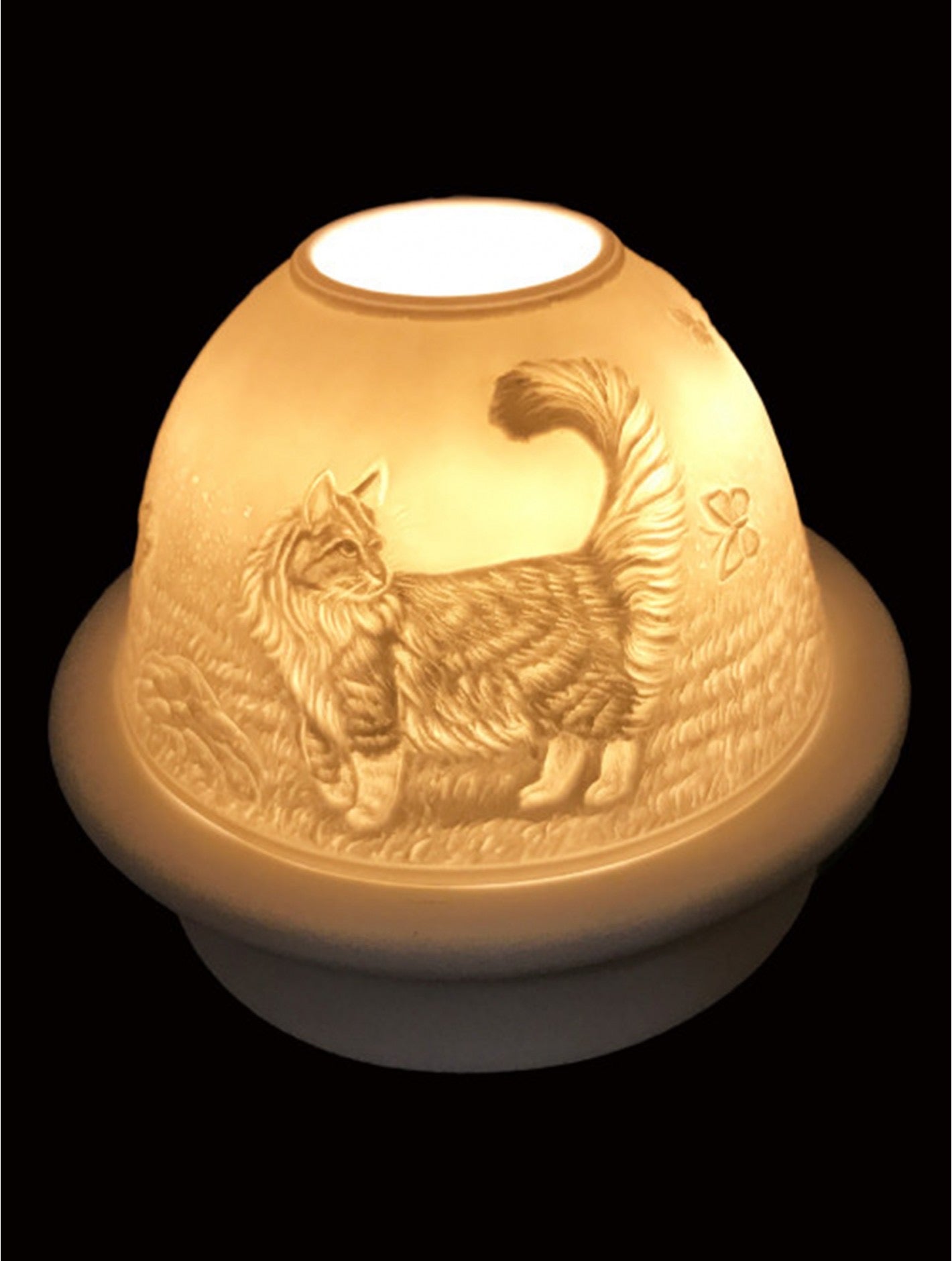 Glowing candle dome with cat design