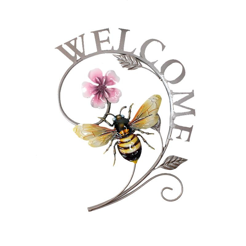 Large Welcome Sign with bee on scroll work wire.