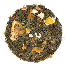 Load image into Gallery viewer, Green Tea Leaves with large pieces of dried oranges and safflower petals.  Arranged in a circle on a white background
