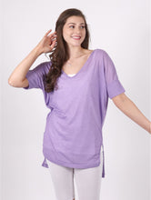 Load image into Gallery viewer, Purple  long sleeve, V neck top.  High front hem, low back hem

