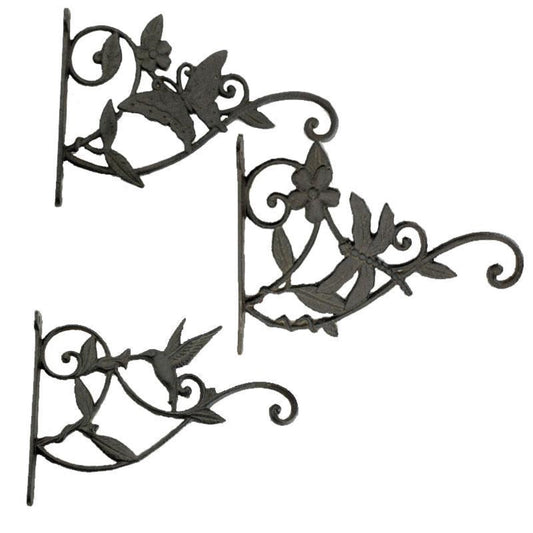 3 cast iron plant hangers.  Butterfly, dragonfly, hummingbird